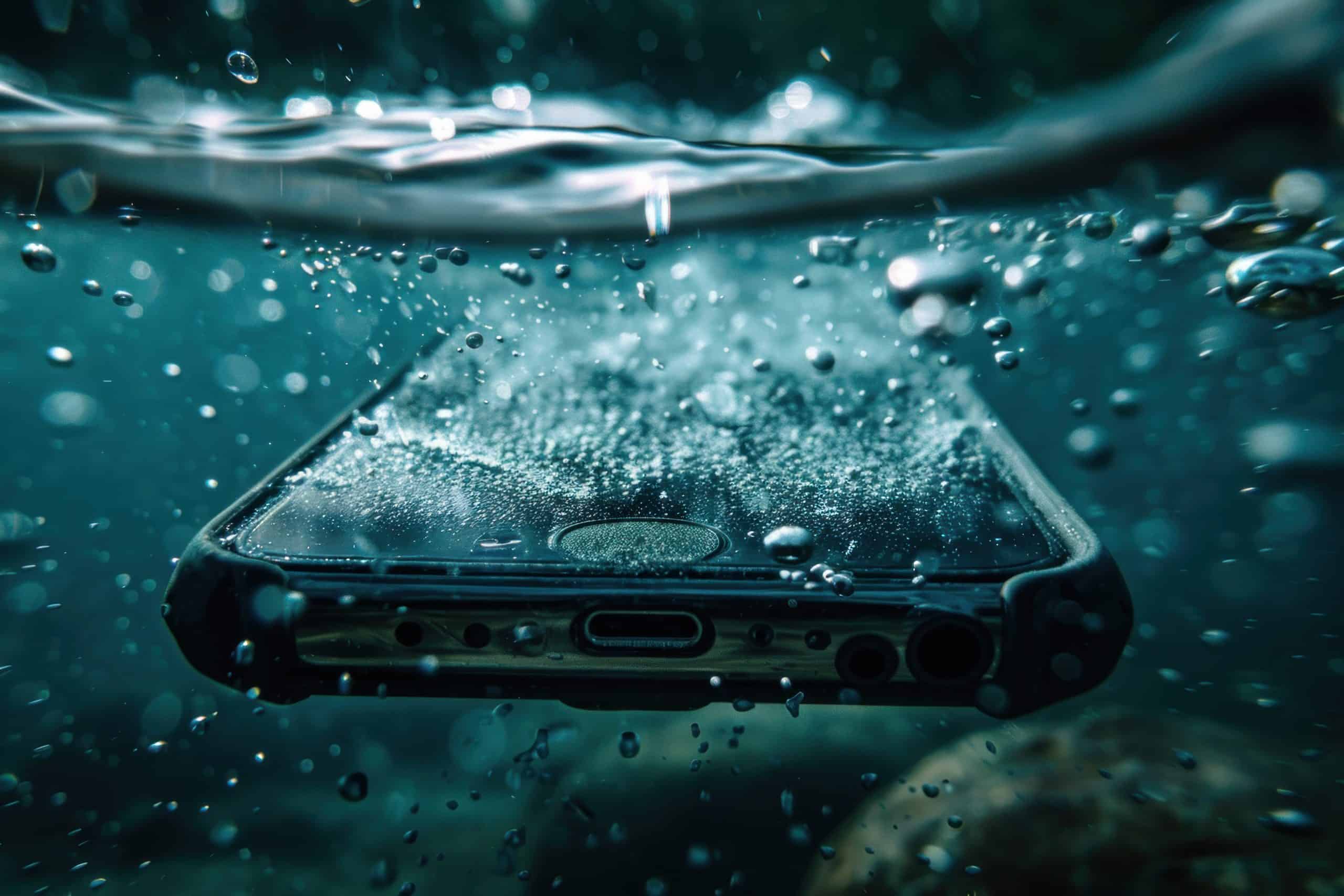 Smart iPhone underwater and suffering damage by the water, Concept for Smartphone repair and insurance